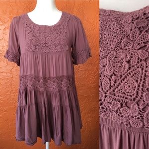 Altar’d State Purple Boho Crochet And Lace Top